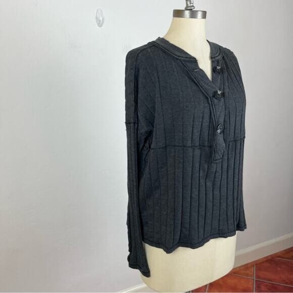 Free People In The Mix Henley Ribbed Long Sleeve Shirt Size Large - Picture 6 of 9